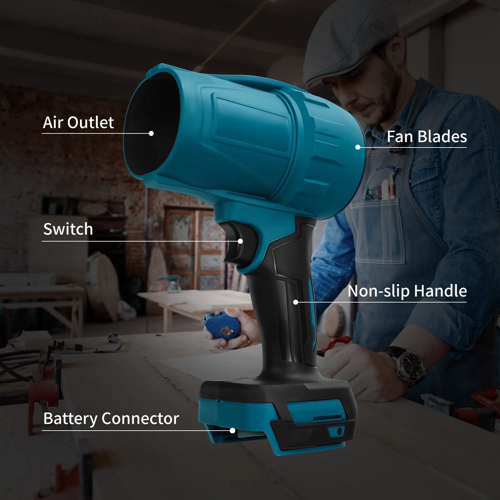 Ventilateur turbo sans balais pour Makita, batterie 18V, souffleur sec à jet 30000 tr/min, souffleur d'air sans fil, outil de soufflage de poussière violente (sans batterie)