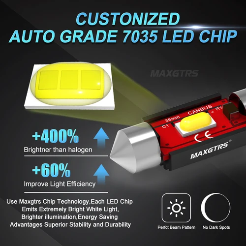 Imagen 2 del producto Bombilla LED para Interior de coche, lámpara de lectura para matrícula, C5W, CANBUS, 31mm, 36mm, 39mm, 41mm, C10W, 7035 SMD, 6000K, blanco, 12V, 2 uds.