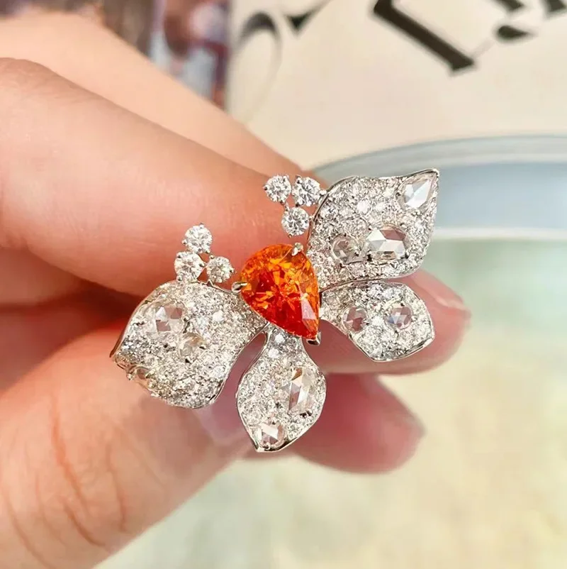 New Butterfly Design Fashion Sterling Silver Jewelry High-grade Inlaid Zircon Butterfly Open Ring Luxury Cocktail Ring for Women