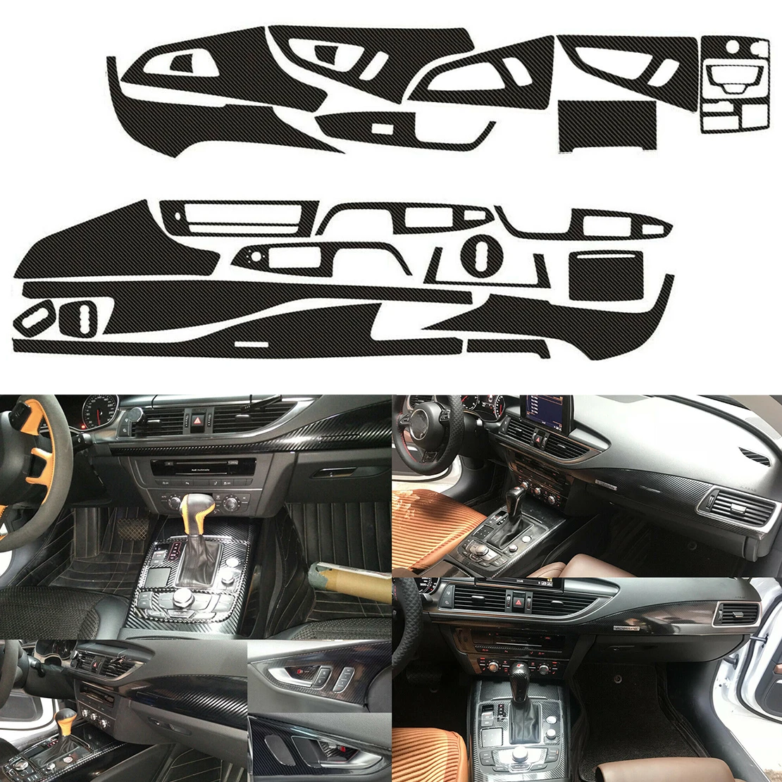 5D Auto Interior Dashboard Console Gear Panel Molding Sticker Kit Carbon Fiber Style Fit For Audi A7 2011-2018 Left Hand Drive