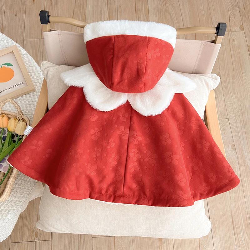 0-3Years Baby Girls Capes Winter Chinese Style Embroidery Coat Newborn Comfortable and Warm Snowsuit Little Red Riding Hood Cape