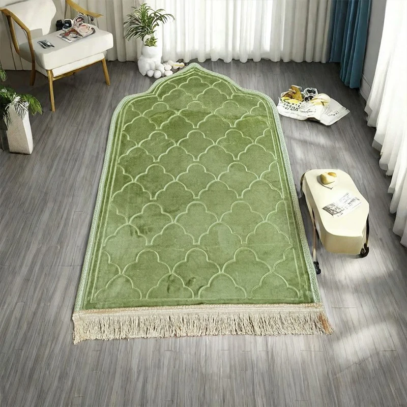 

Утолщенное молитвенное одеяло, однотонный фланелевой коврик с тиснением для поклонения, мягкий коврик для молитвы, ковер