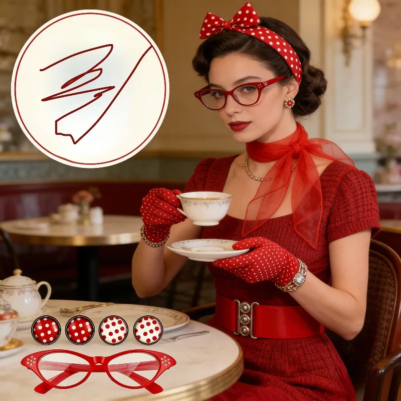 

Вечеринка Эра в стиле вестерн, косплей, ретро, наряд 1950-х годов, серьги в горошек, повязка на голову, набор реквизитов