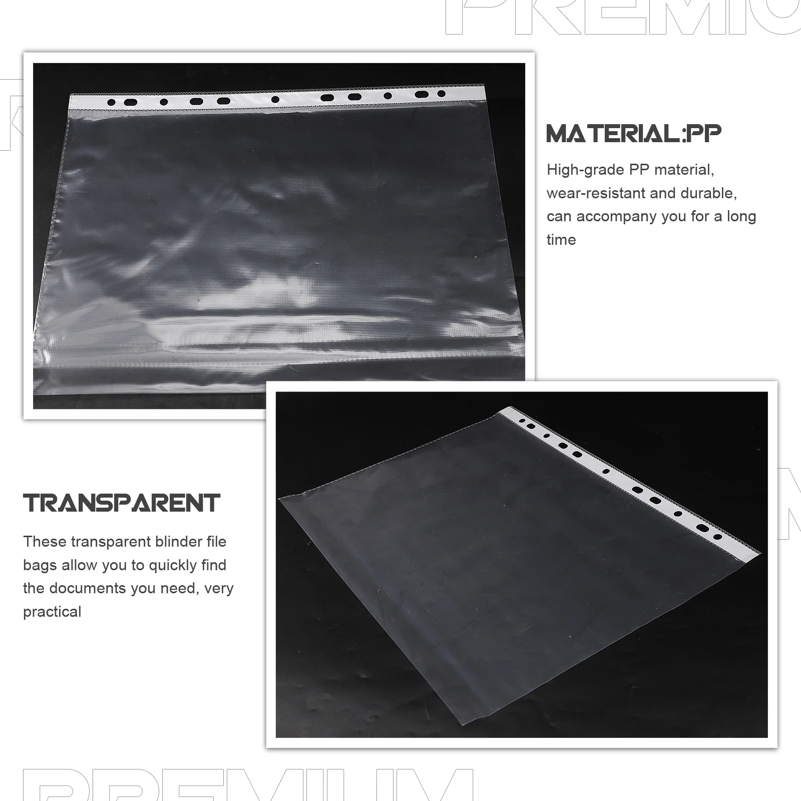 

100Pcs Transparent Blinder File Bags Wear-Resistant PP Material Document Folders Practical Office Student Organizer
