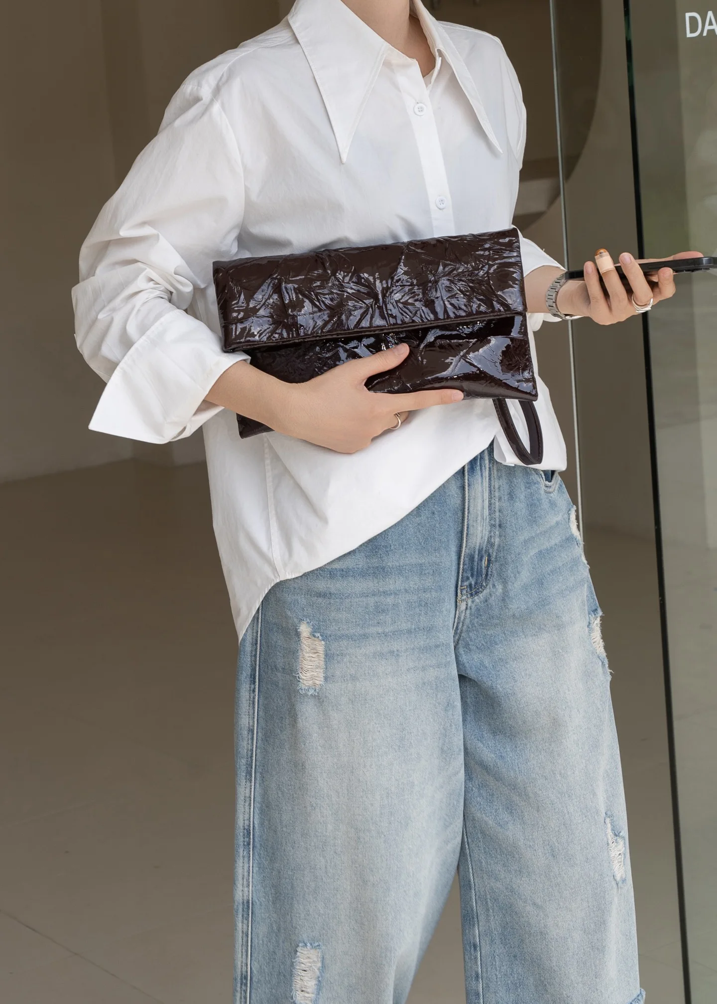 Genuine Cowhide Leather Envelope Clutch, Wristlet Evening Purse with Strap, Aidrani Women Handbag for Party Wedding Dinner Use