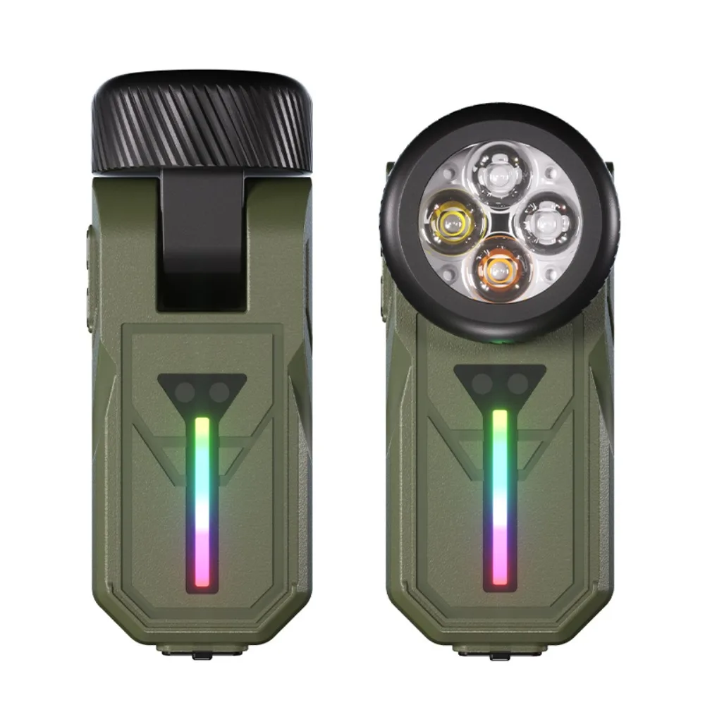 Multifunctional 4 Light Source Flashlight with Cap Clip Adjustable Head Strap Waterproof Wearable Torch for Night Use