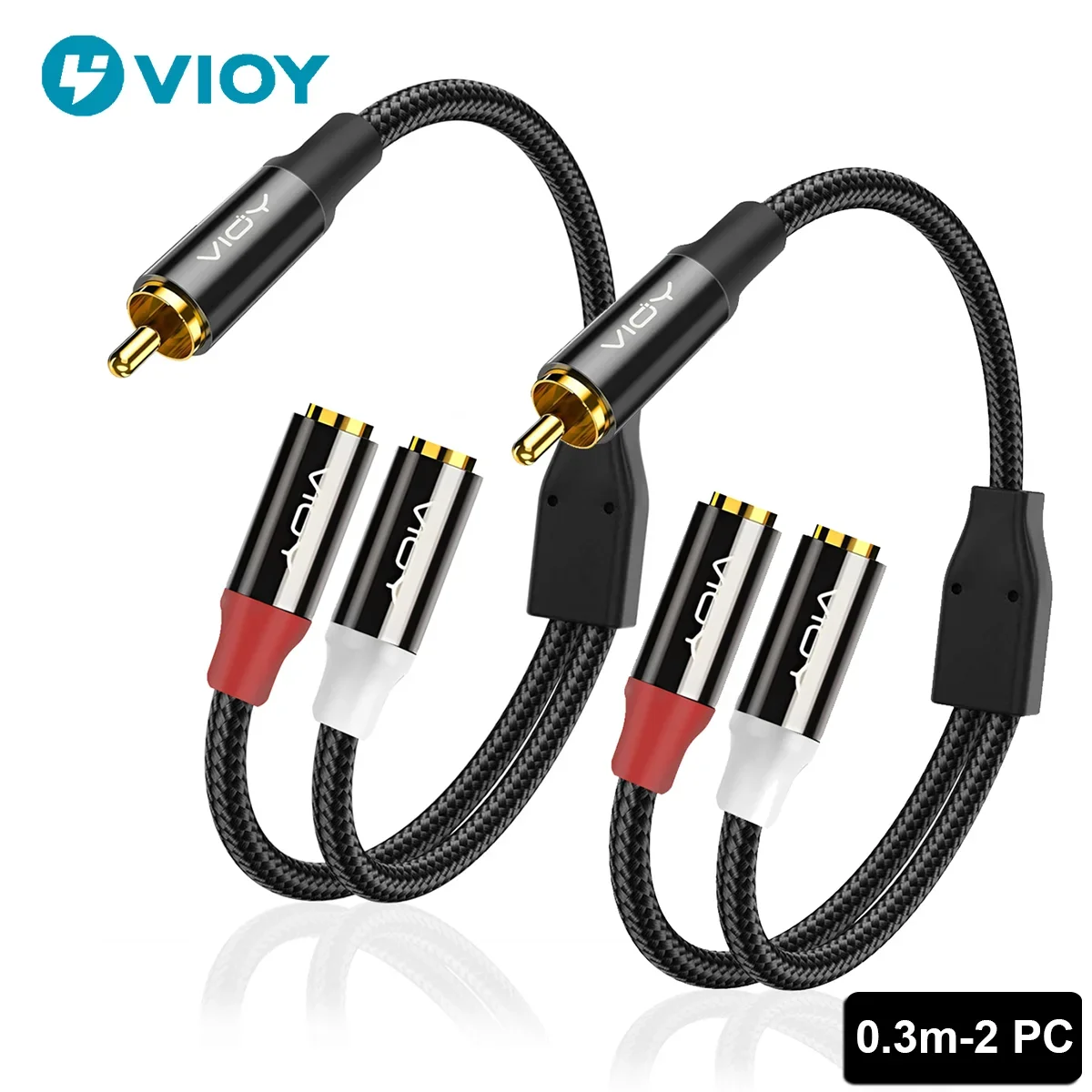 RCA Y-Splitter Extension Cord (2 Packs) 1RCA To 2RCA Stereo Audio Y-Adapter Subwoofer Cable for TV CD Player Home Theater Etc