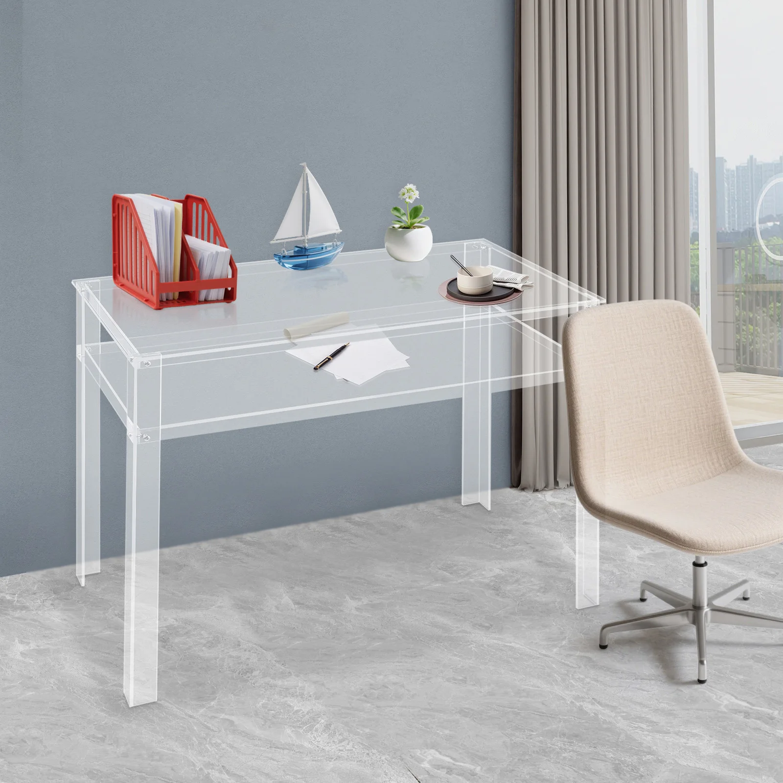 Escritorio transparente acrílico, mesa de estudio para ordenador portátil, escritorio transparente moderno, escritorio acrílico, escritorio de oficina de doble capa
