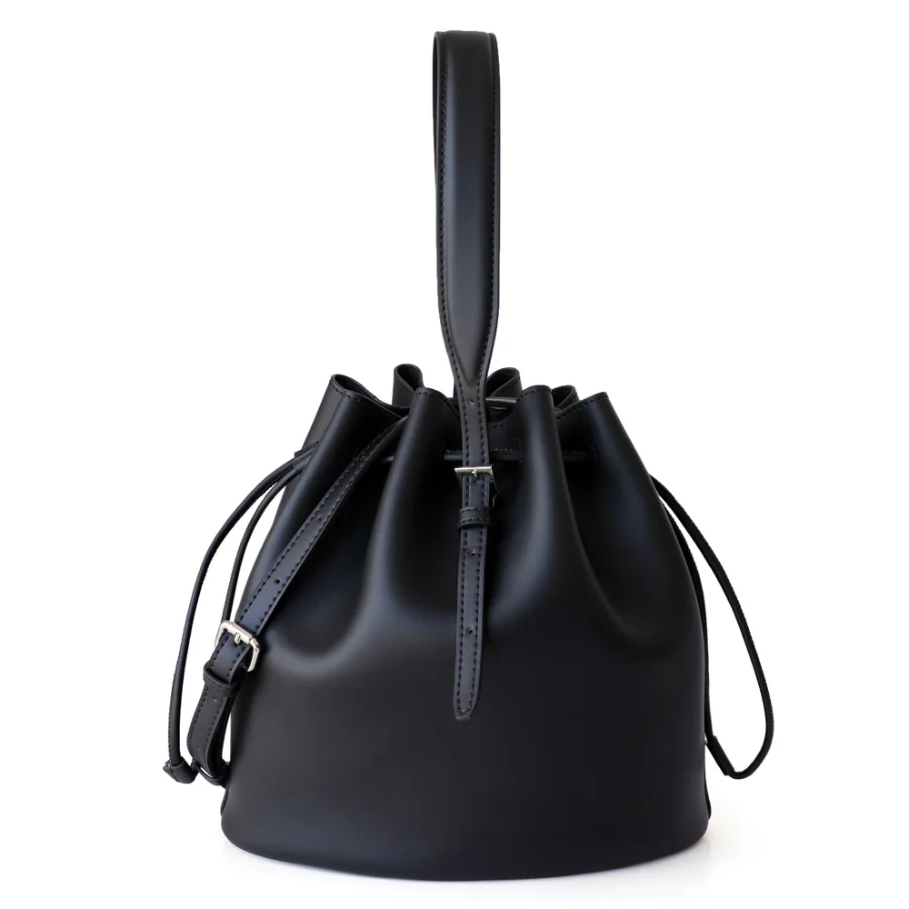 Casual Versatile Drawstring Strap Women Bucket Bag Small Shoulder Messenger Bag Portable Leather Work Handbag for Women Office