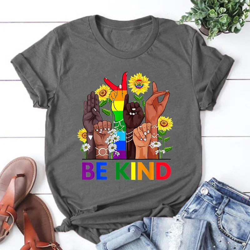 Cool Lgbt Be Kind Graphic Graphic Printed T Shirt Women Fashion Personality Short Sleeve Casual Streetwear Round Neck Shirt Tee