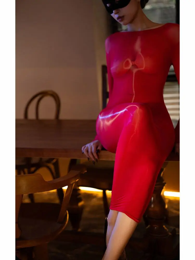 طويلة الأكمام لامعة لامعة فستان ميدي الجوارب ، مثير مثير شفافة Bodycon ، حزمة فساتين الورك ، الملابس الداخلية ، 8D النايلون