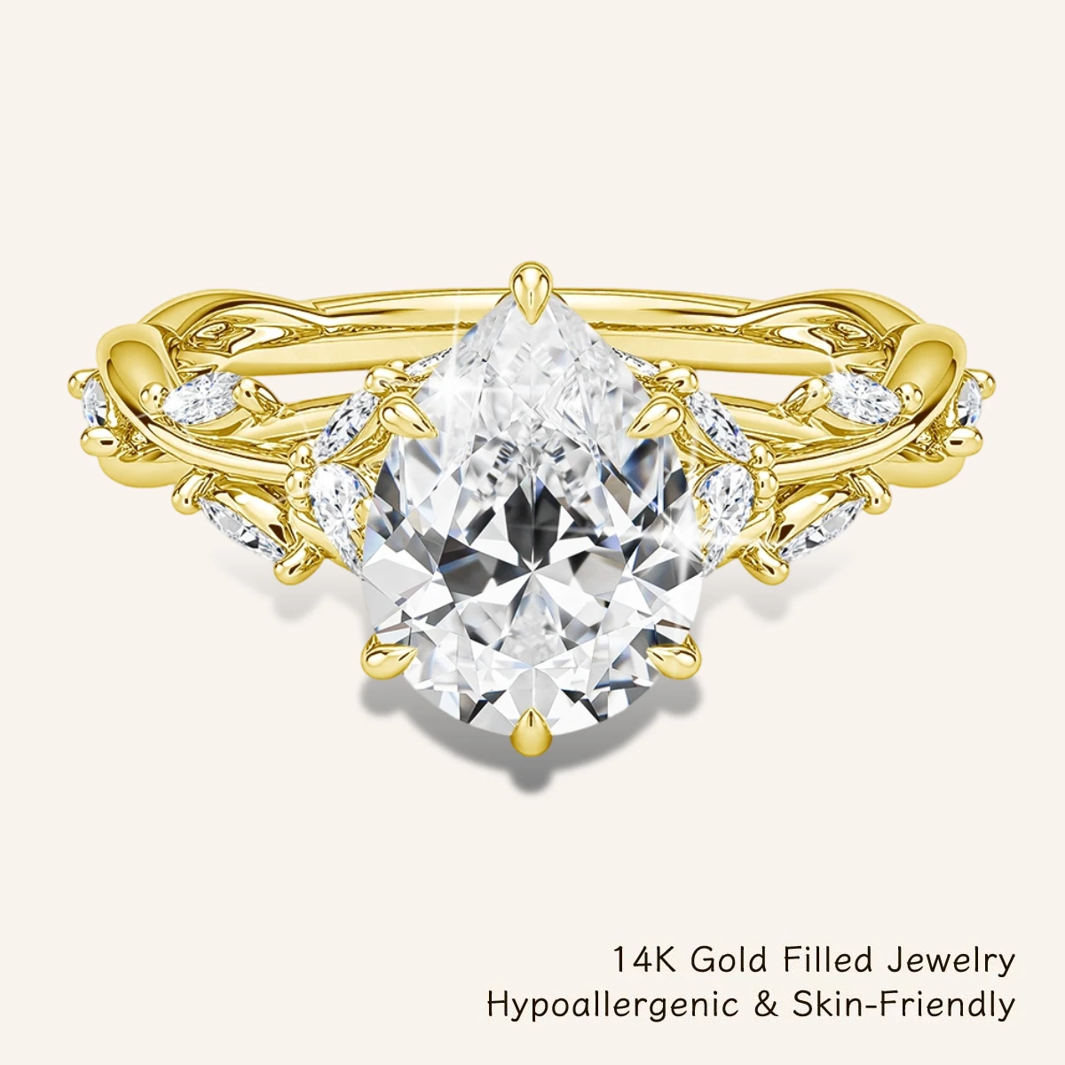 

Роскошное обручальное кольцо с муассанитом 3 карата в форме маркизы, из золота 14K с позолотой, с дизайном в виде витой лозы, подарок для нее, для чувствительной кожи, вневременное украшение