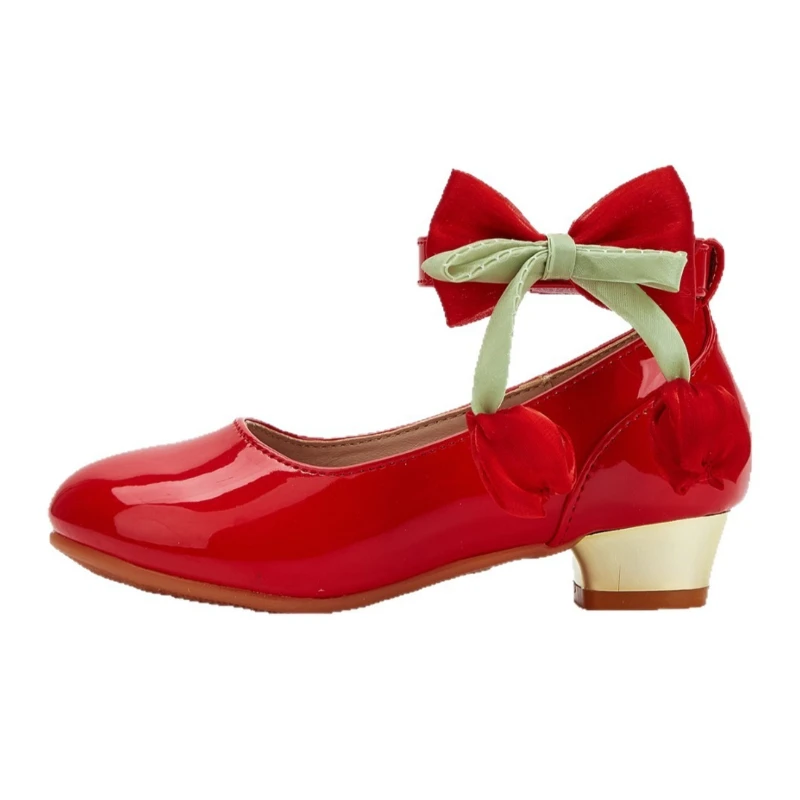 

2026 New Girls High Heel Leather Shoes Sweet Bow Children's Shoes Fashion Kids Princess Shoes for Party Daily Dress Wear