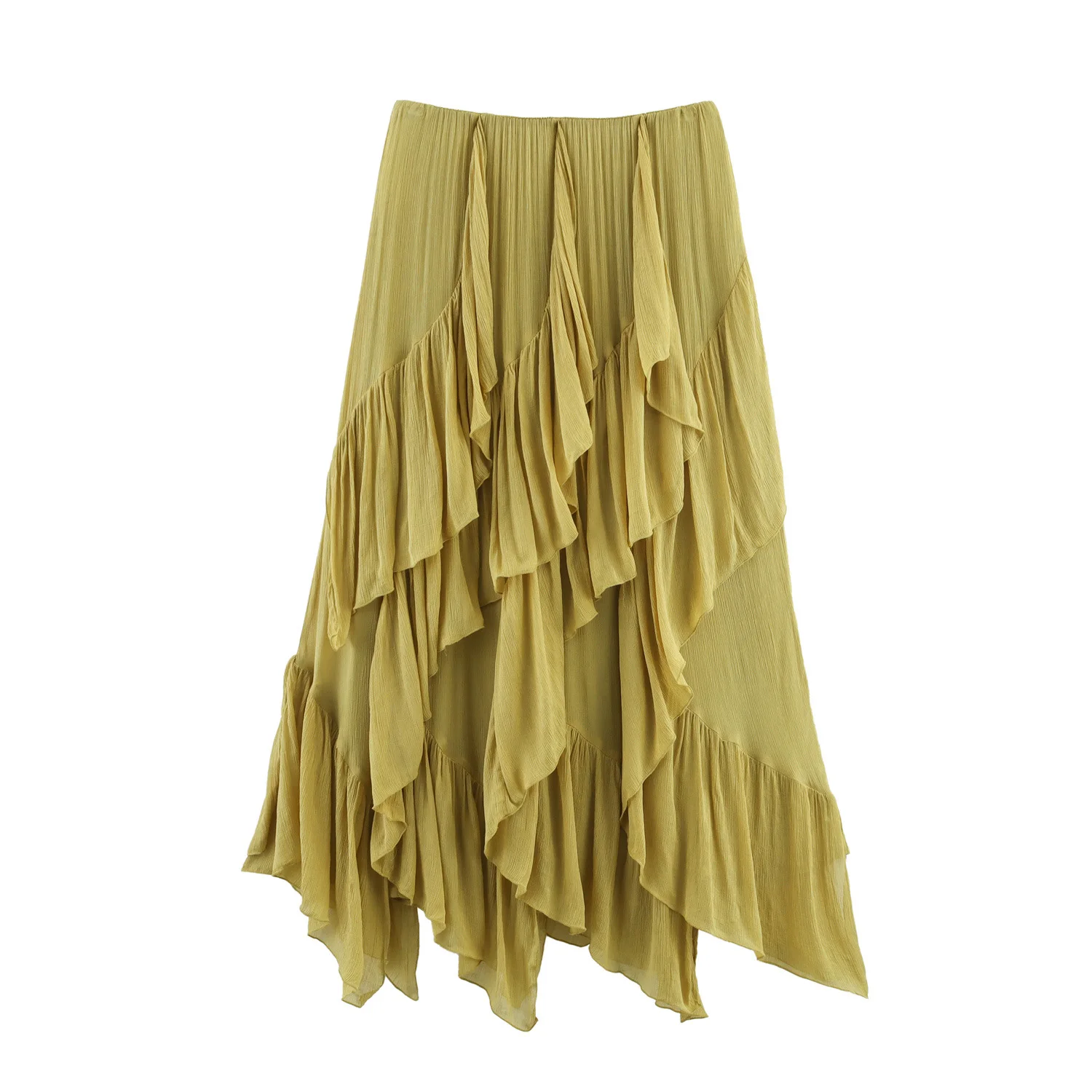 European And American Style 2025 Summer New Women's Clothing Simple Layered Decoration Mid Waist MIDI Skirt
