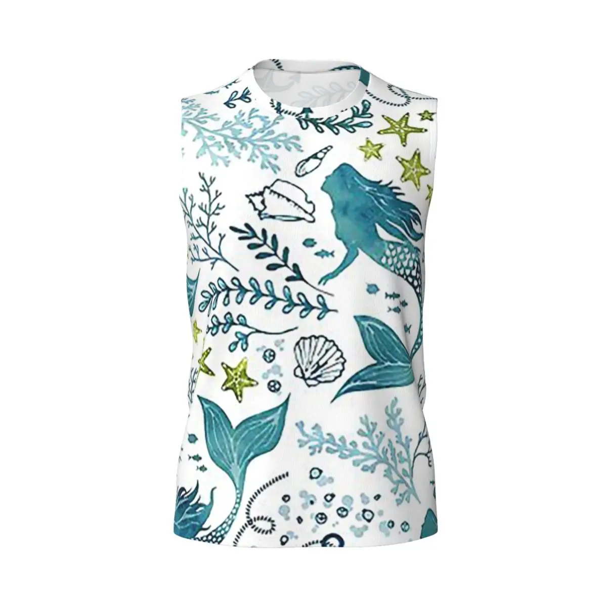 Mermaid Ocean Light Men Printed Sleeveless T-shirt Casual Hip Hop Street Style Beach Holiday Tank Tops