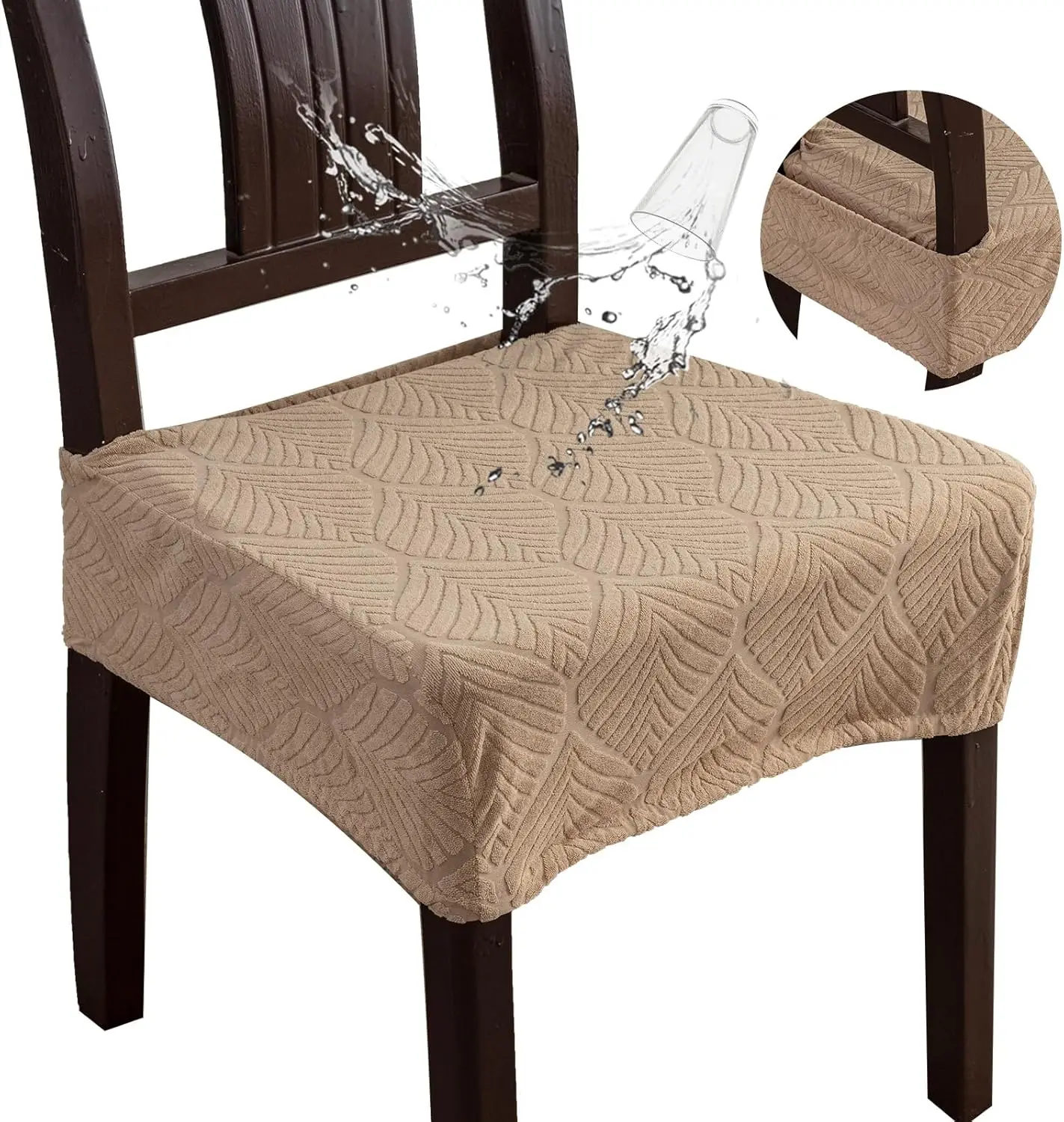 

Removable Washable Dining Chair Seat Covers Set Of 2,Stretch Jacquard Chair Seat Cushion Protector Slipcovers, Rear Covers