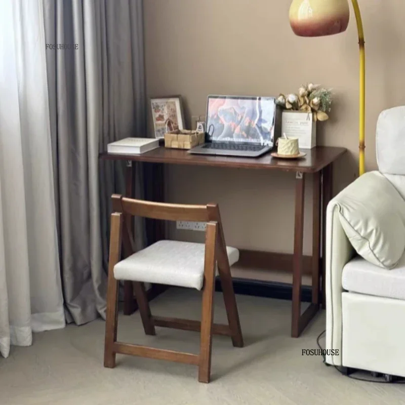 مكتب قابل للطي من الخشب الصلب - مكتب كمبيوتر حديث للمساحات الصغيرة، طاولة ألعاب محمولة وطاولة دراسة لغرفة النوم، طاولة مكتب، أسطوانة #5