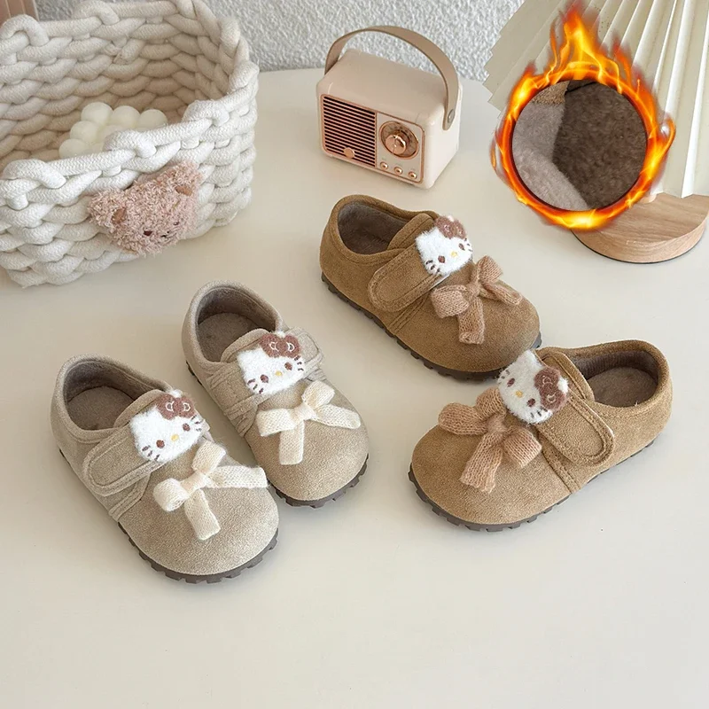 2025 Winter New Children's Cotton Shoes KT Baby Flat Slippers Cartoon Fashion Children Causal Slip-on Shoes Versatile Boots