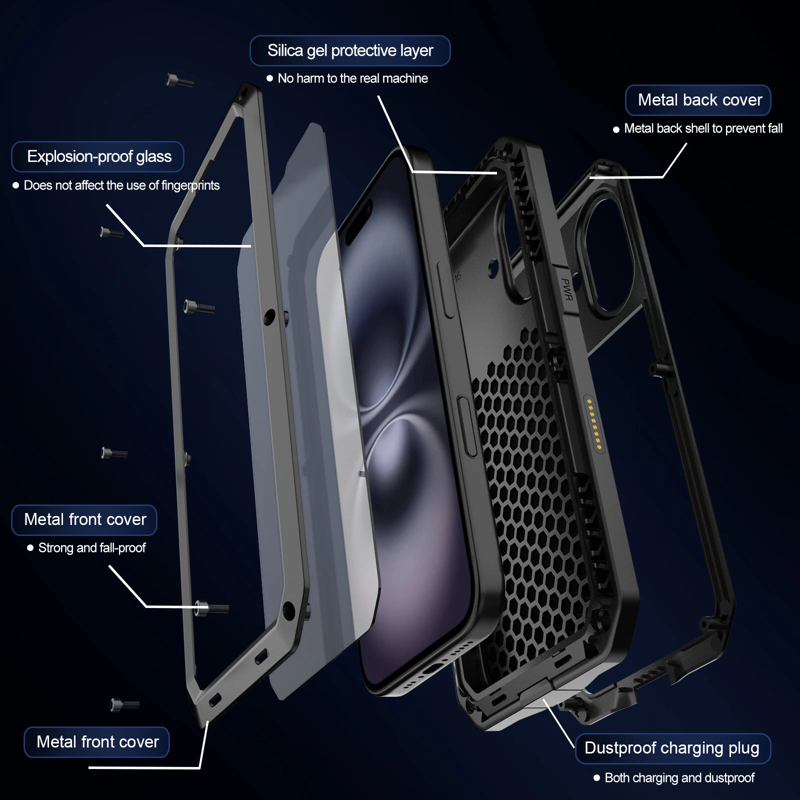 Metall-Rüstung, passend für iPhone 17 Pro Max, 16, 15, 14, 13, 12, 11, XS Max, XR, 6/7/8 – Schutzhülle, All-Inclusive-Dreifachschutz-Gehäuse – Detail 5