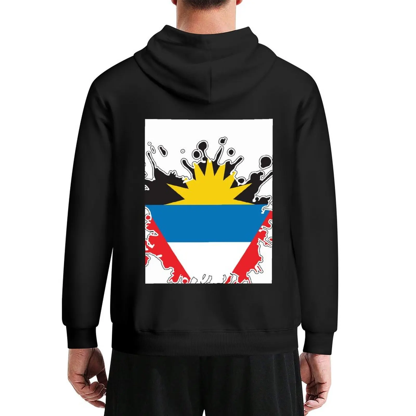 

Antigua and Barbuda National Flag Splash Hoodie mens designer clothes men's coat mens clothes autumn clothes hoodie graphic