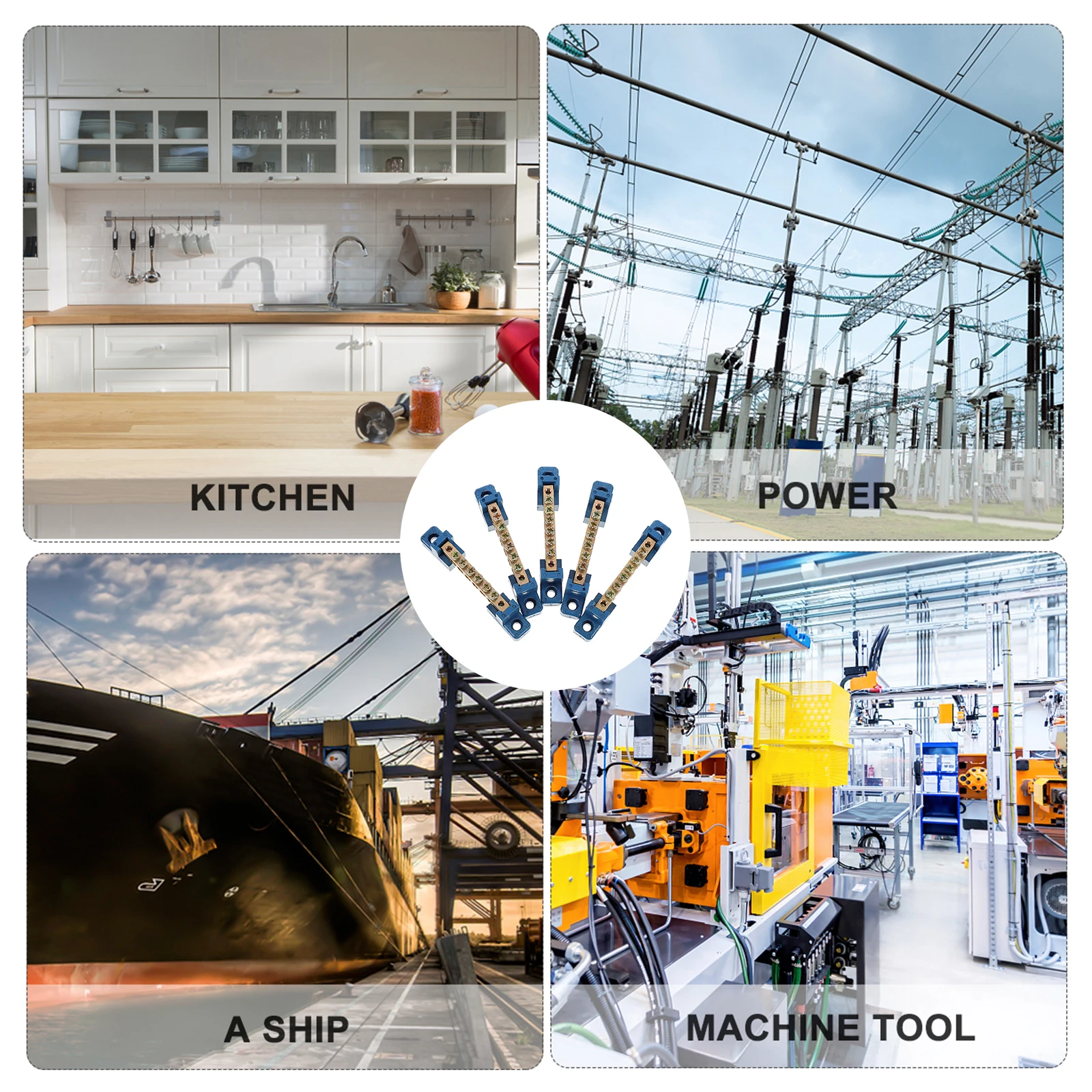 

5pcs Brass Terminal Block 6 Positions Ground Bar Corrosion Resistant For Distribution Box Power Cabinet Lighting Car Boat Bus