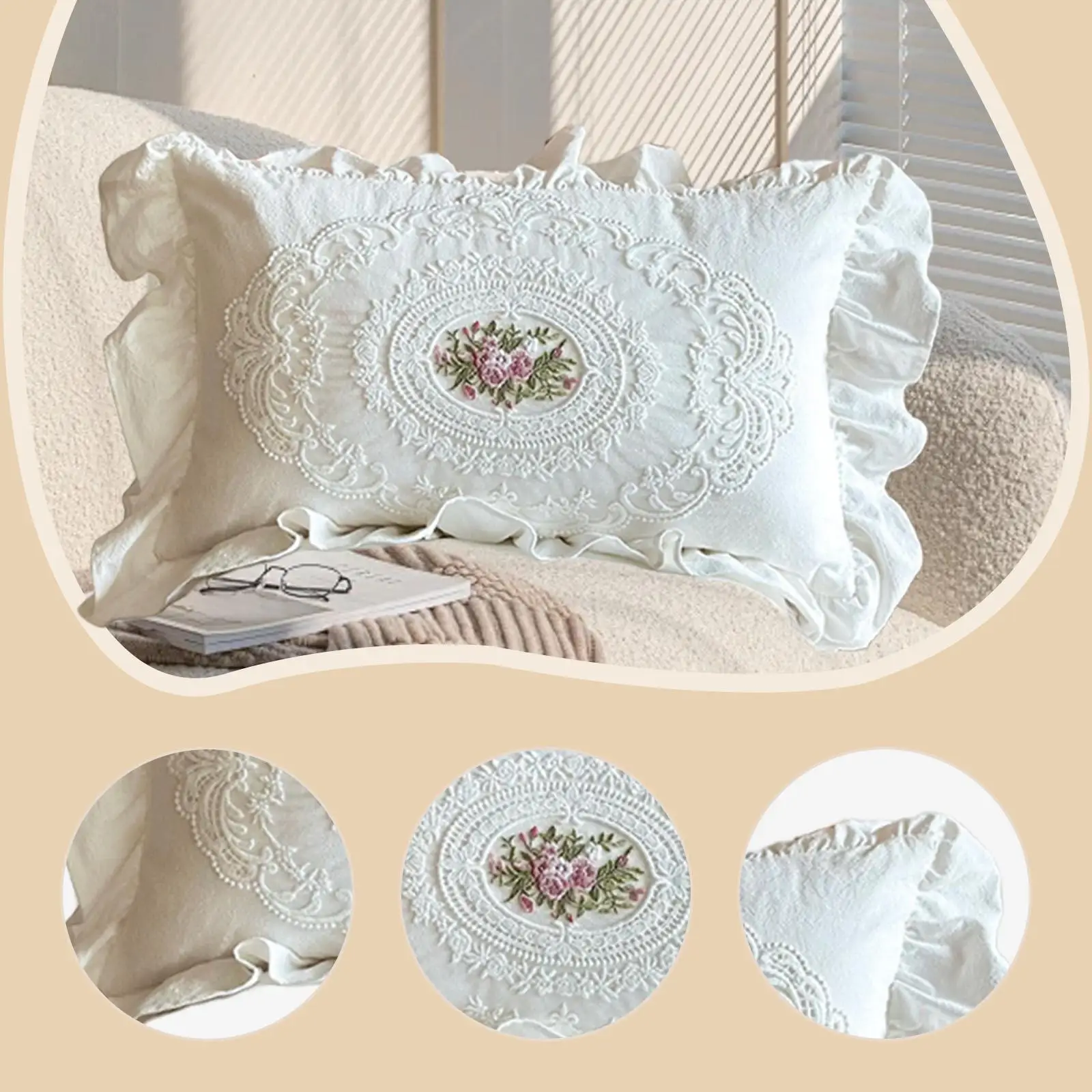 أغطية وسائد مزخرفة على طراز المزرعة الفرنسية الريفية الفاخرة للسرير،