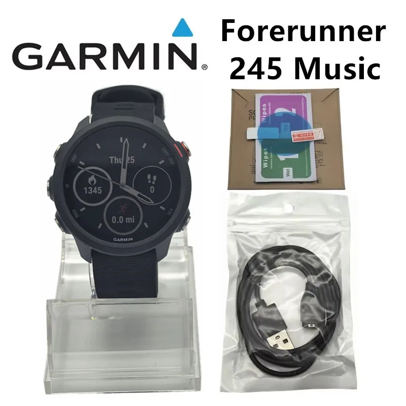 ساعة Garmin Forerunner 245 Music GPS للجري في الهواء الطلق معدل ضربات القلب الضوئية تدعم اللغة الروسية الإسبانية. برتغالية 95% جديدة
