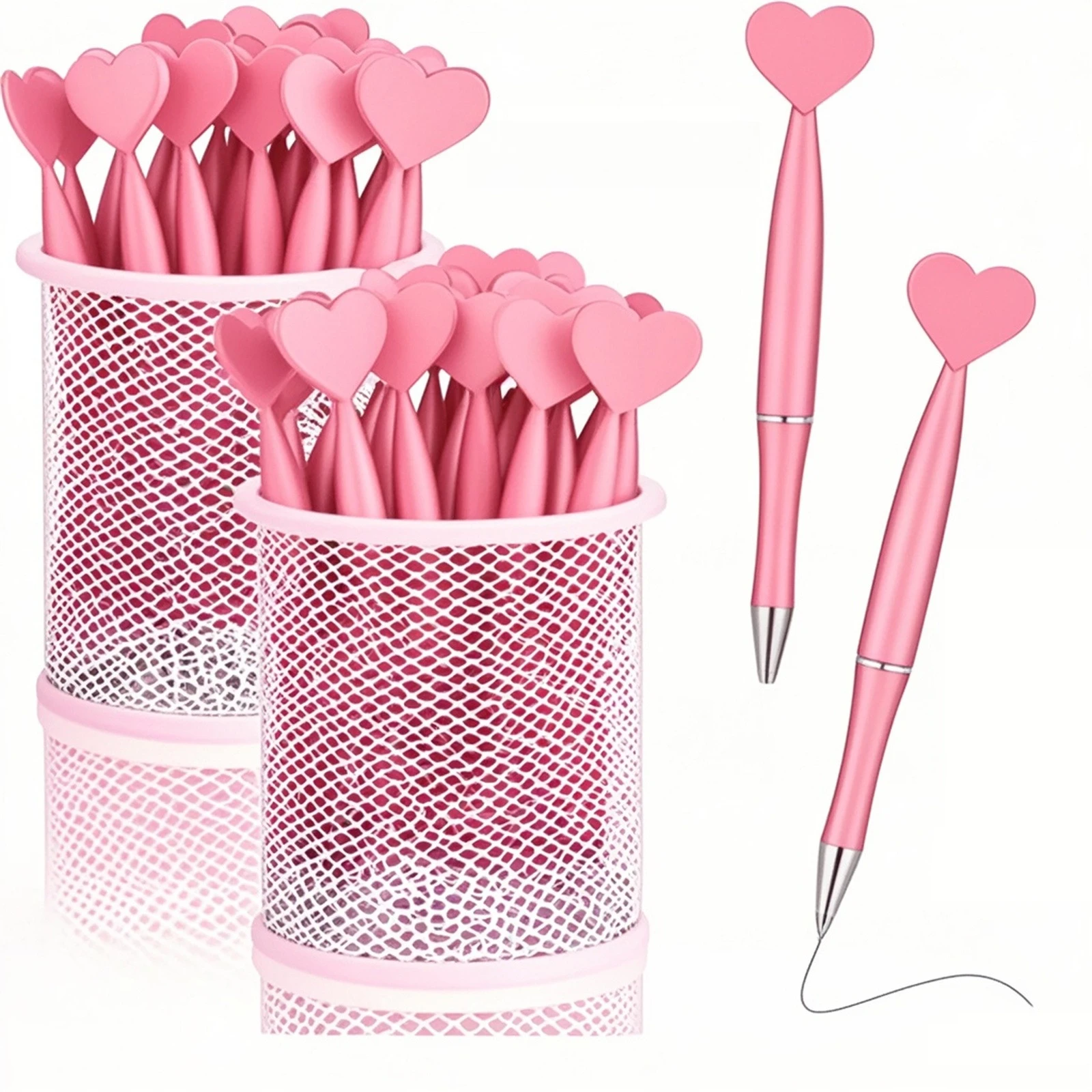 

6 Pink Heart-shaped Ballpoint Pens with Rotating Buttons and Fine Tips - Perfect for School, Office Supplies, Valentine's Day