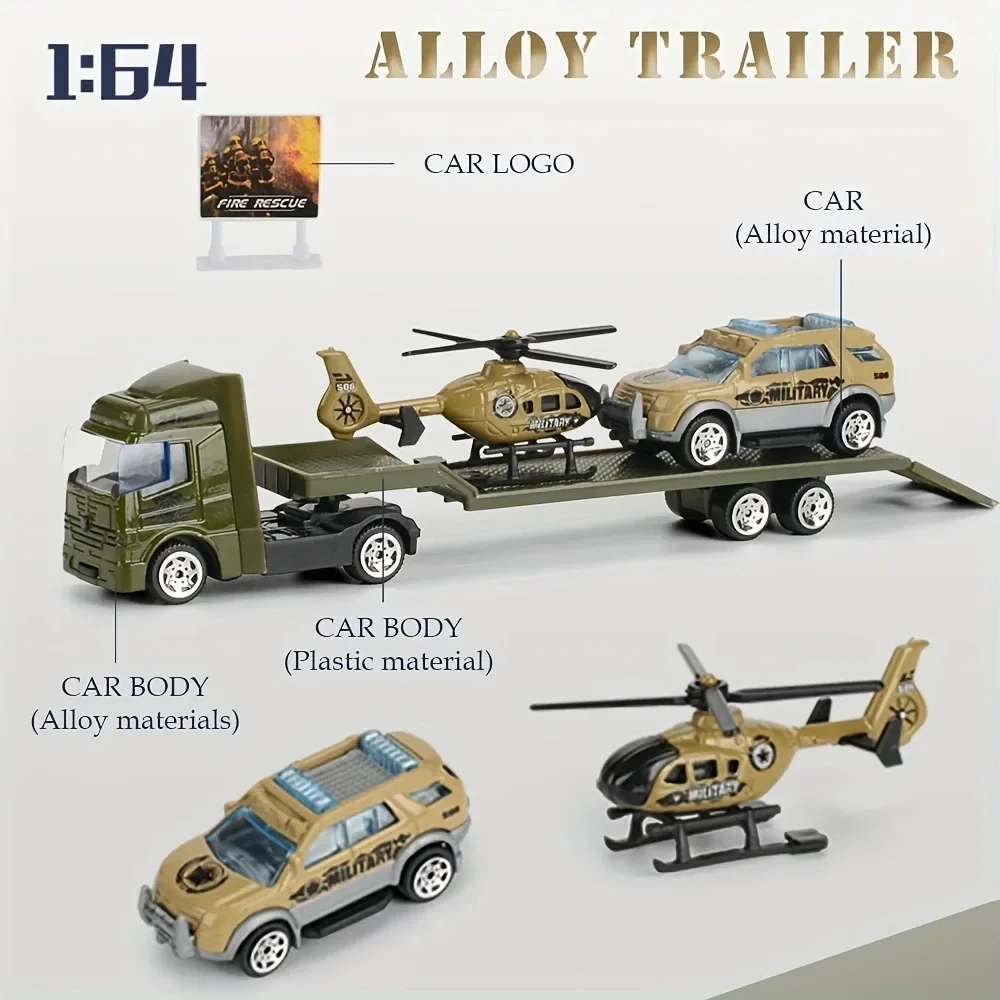 마찰 구동 캐리어 트럭 장난감 푸시 앤 고 건설 자동차 장난감 합금 견인 트레일러 트럭 세트 유아용 남아 여아 선물