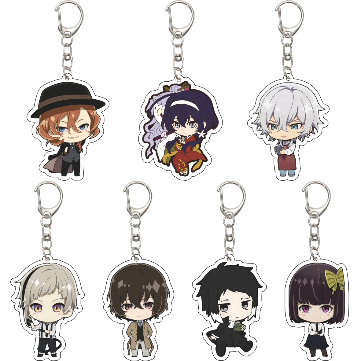 55MM Anime Bungo Stray Dogs ‌   Nakajima Atsushi Dazai Osamu Nakahara Chuuya Akiko Yosano Acryl-Schlüsselanhänger Niedliche Geburtstagsgeschenke