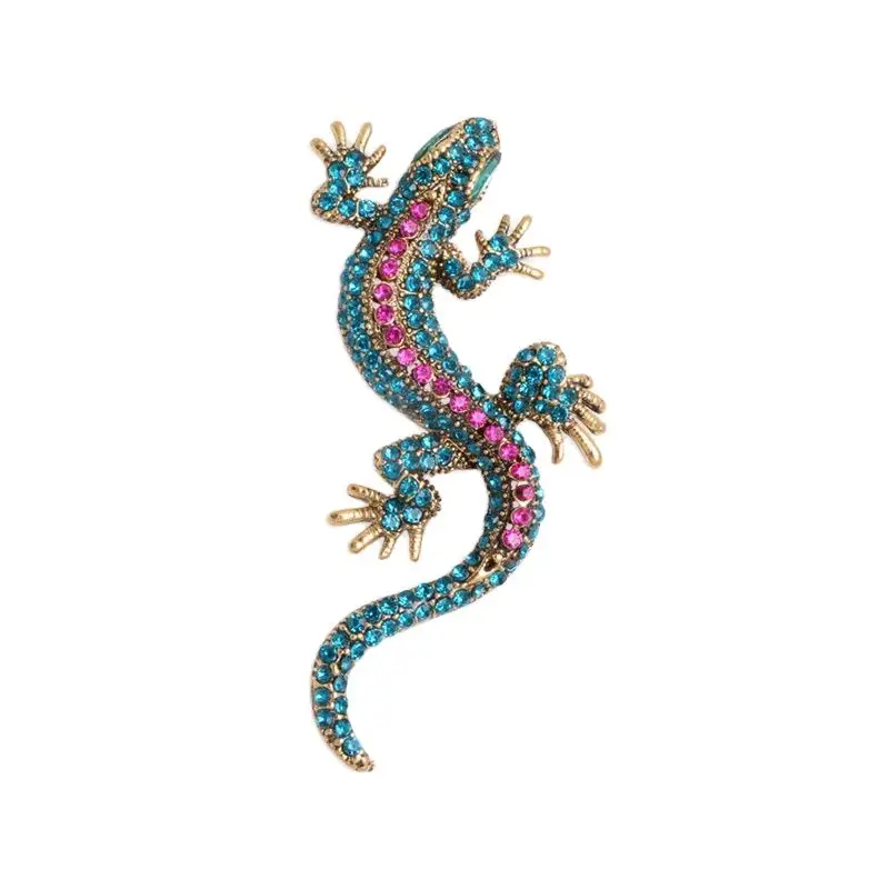 Colorful Full Rhinestone Geckos Brooches For Women Unisex Vintage Shiny Lizard Brooch Pin Clothing Accessories Jewelry Gifts