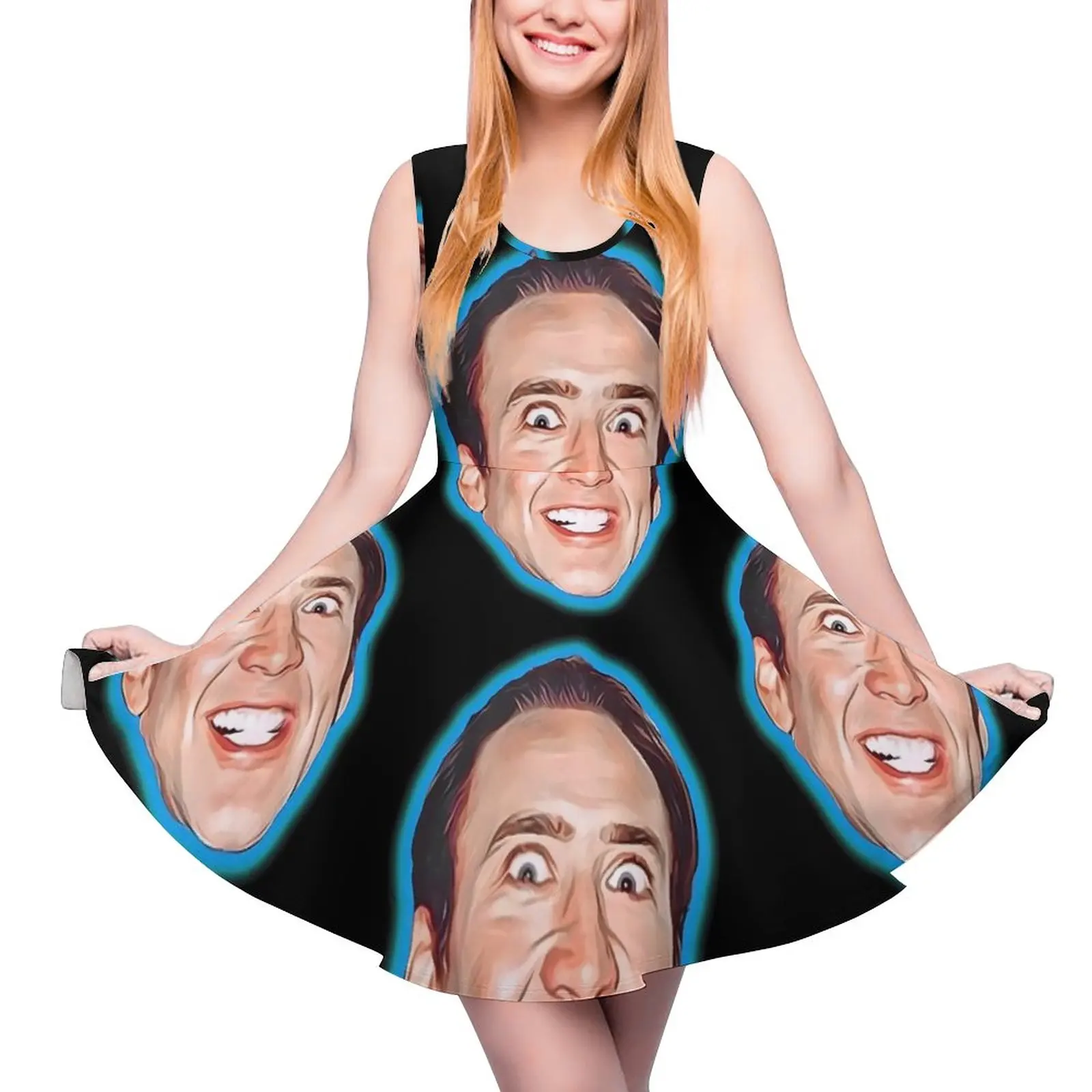 Crazy Nicolas Cage Dress Nick Cage Elegant Dresses Sleeveless Casual Skate Dress Female Graphic Vestido Gift Idea