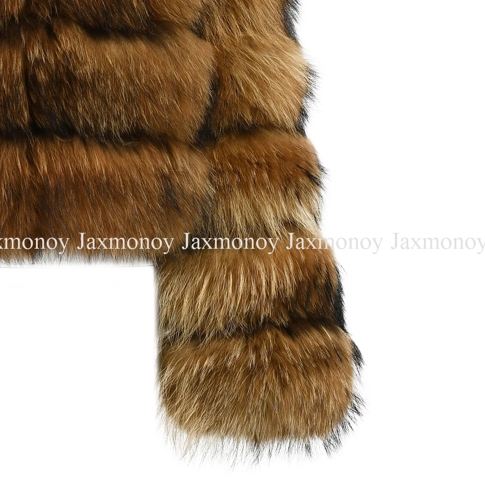 Jaxmonoy-abrigo de piel de mapache Natural para mujer, chaqueta de piel de lujo, cálida, de talla grande, con capucha