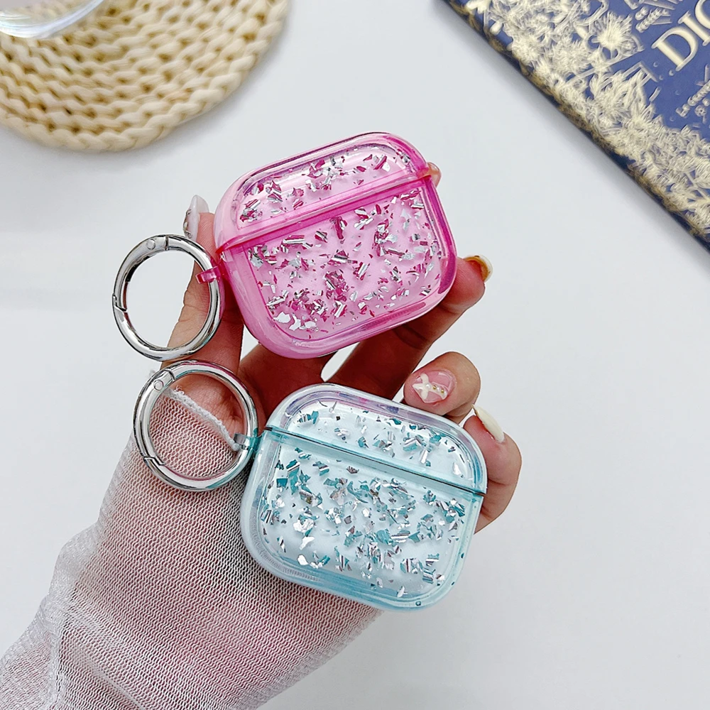 

SHSCASE Luxury Full Coverage Clear Glitter Case for Airpods Pro 2 3 1 Gen Sparke Headphone Protective Case with Ring Grip Holder