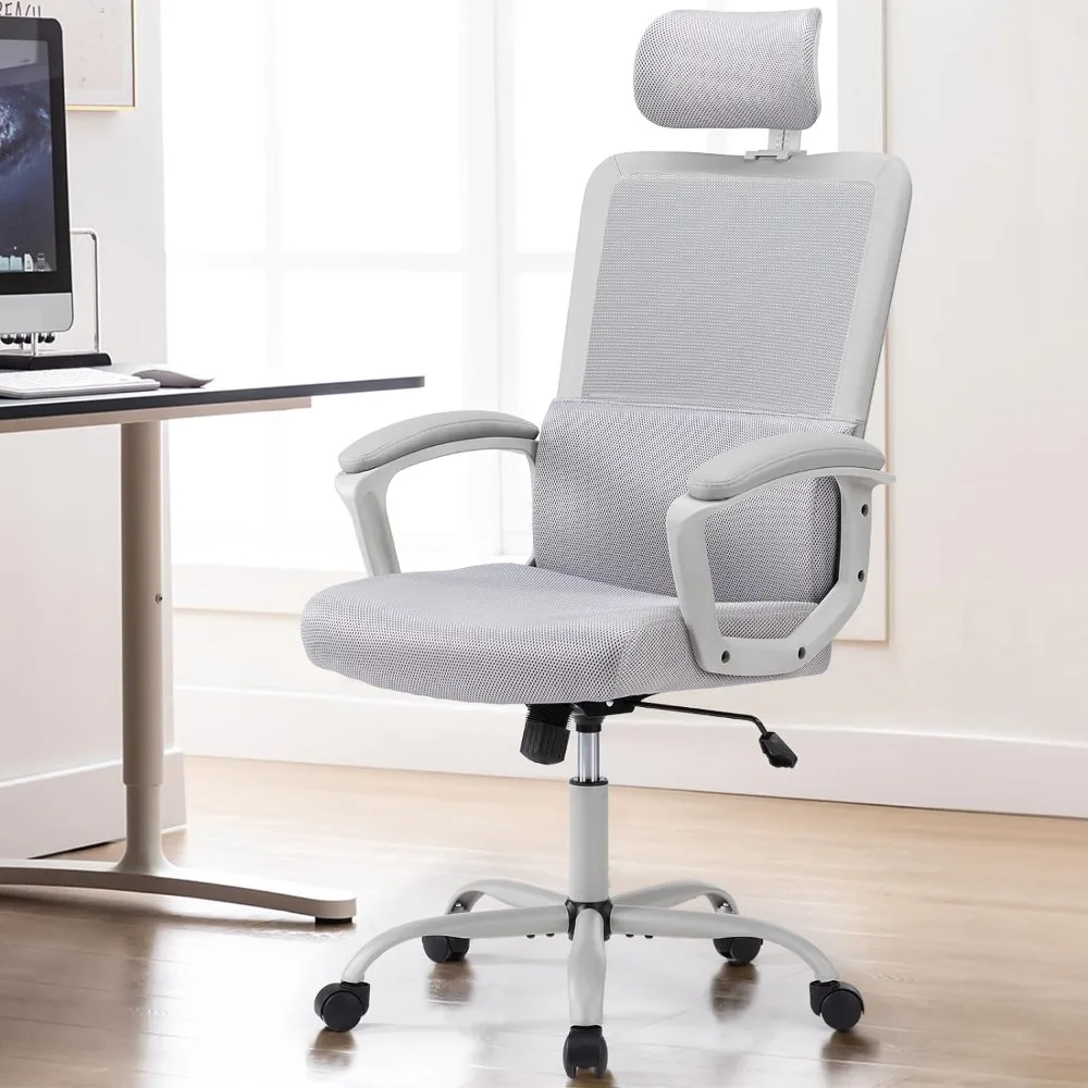 Silla giratoria ergonómica de malla con ruedas para escritorio de oficina, respaldo alto, cómoda almohada, inclinación de 120 °