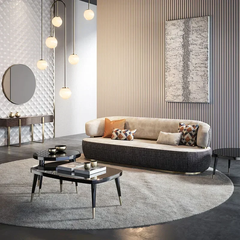 أريكة قماش إيطالية فاخرة أثاث ما بعد الحداثة مخصصة مجموعة أريكة غرفة المعيشة الكبيرة #5