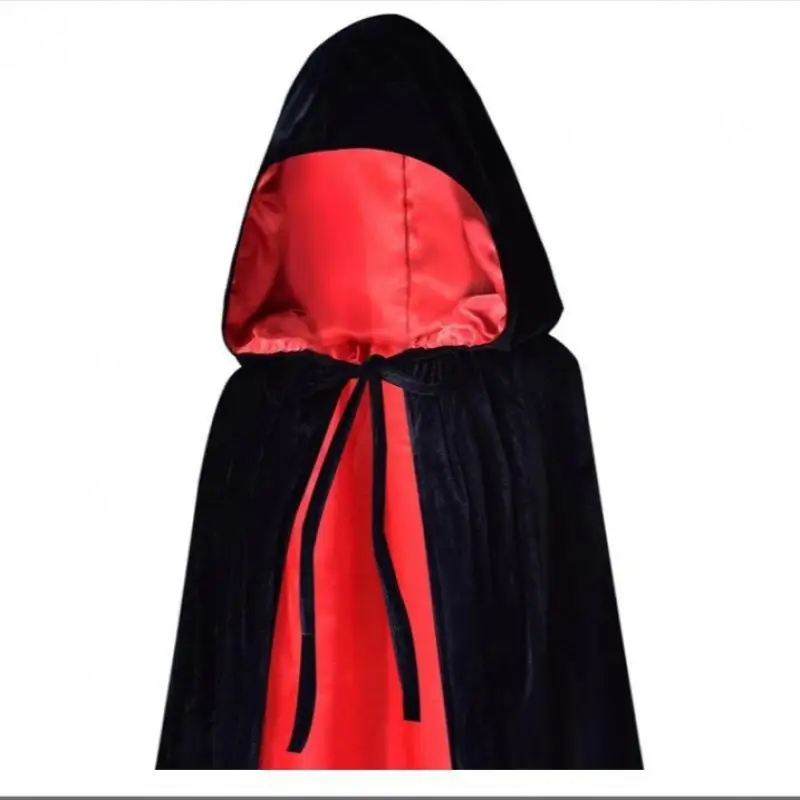 Mantello lungo a doppio strato con cappuccio e cintura Costume da spettacolo per giochi di ruolo per uomini e donne loween Par Costume di scena etnico