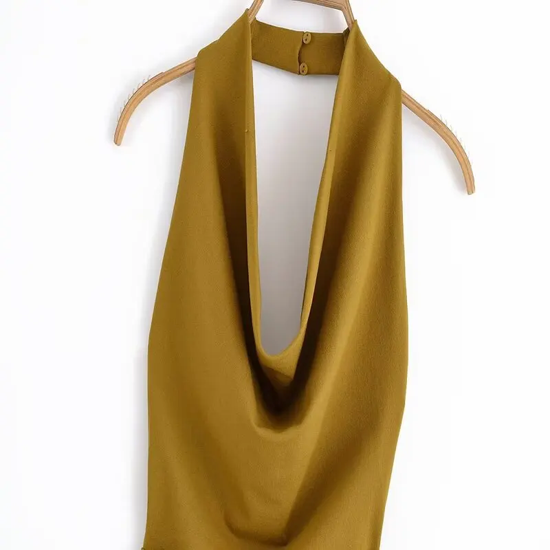 2025年夏新作 レディースワンピース クランプル ホルターネック ノースリーブ バックレス ショート丈 エレガントスタイル