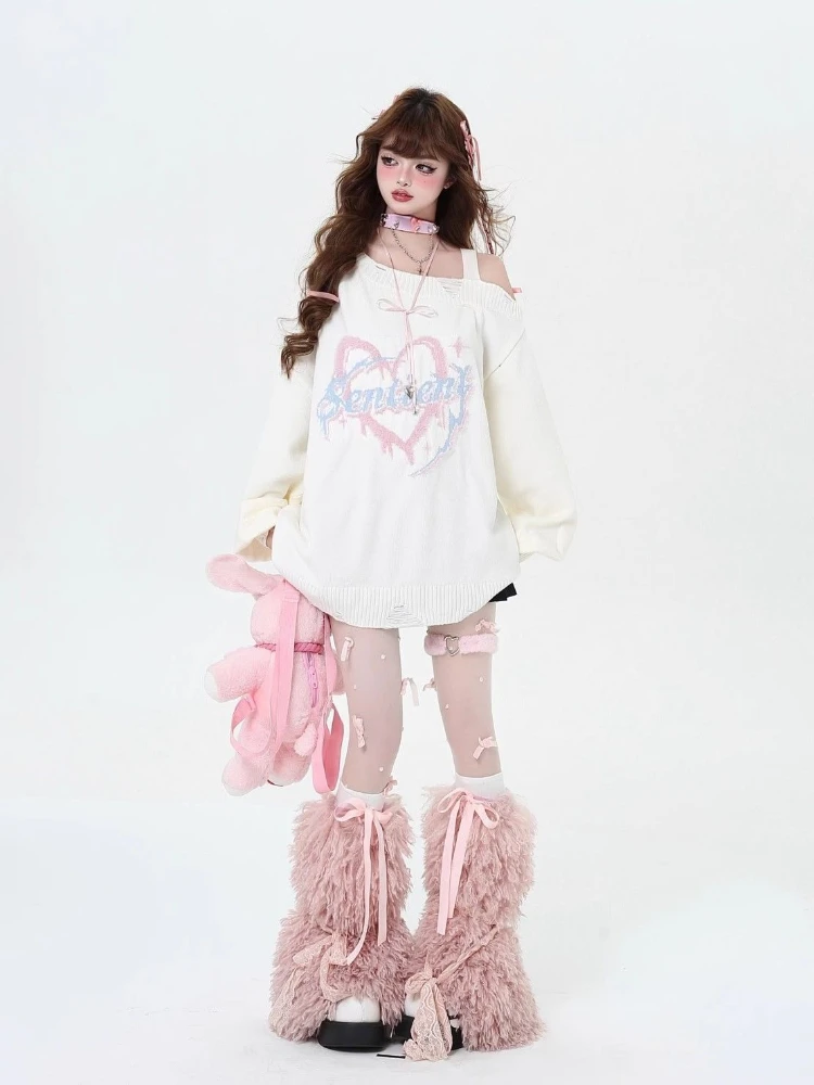 

Original Subculture Off Shoulder Loose Casual Spicy Girl Knitted Pullover Women Top Autumn Winter Knitted Sweater Women Clothing