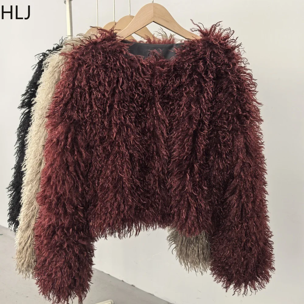 HLJ الخريف الشتاء فو الفراء معاطف رقيق الاصطناعي الفراء المنغولي القمم النساء صوف الضأن الدافئة أكمام سترة جديدة الملابس 2025