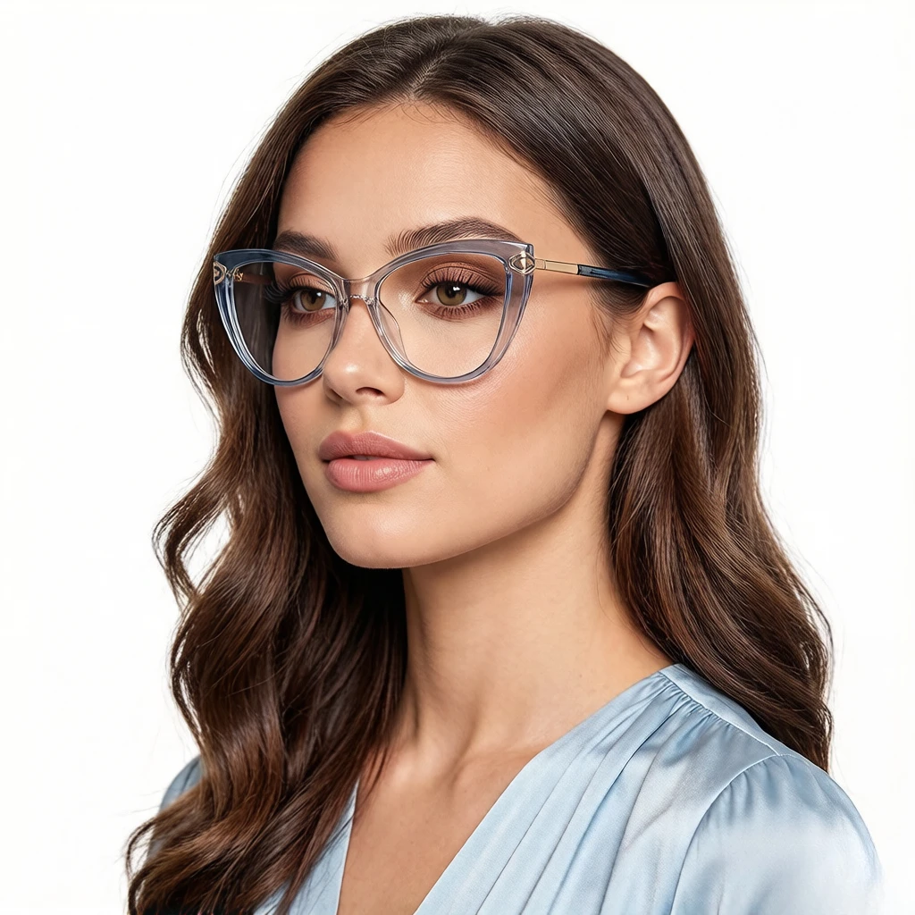 TR90 Leopard Crystal Anti-blue Plano Lens South American Hot-selling Fashion Cat Eye New Women's Metal Decoration Eyewear Frames