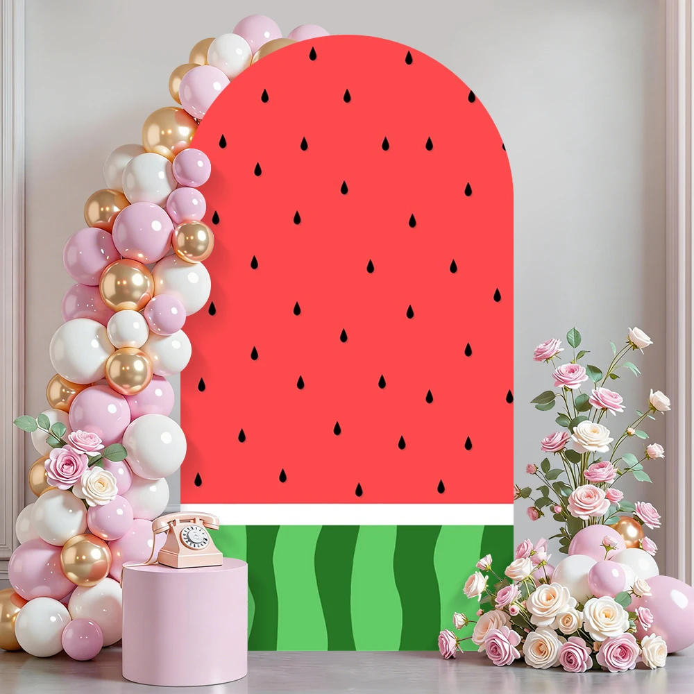 Watermelon Baby Shower Arch Backdrop Single Side Cover Pink Green Fruit Slice Party Photo Booth Background Decorations Props