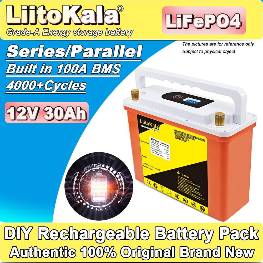 

1PCS LiitoKala 12.8V 30Ah LiFePo4 Battery Lithium Iron Phosphate 12V LiFePo4 Rechargeable Battery for Kid Scooters Boat Motor