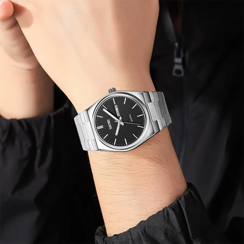 Skmei Japan Quartz Movement Sports Watch Mens Top Brand Luxury Stainless Steel Week Date Waterproof Business Wristwatches Clock