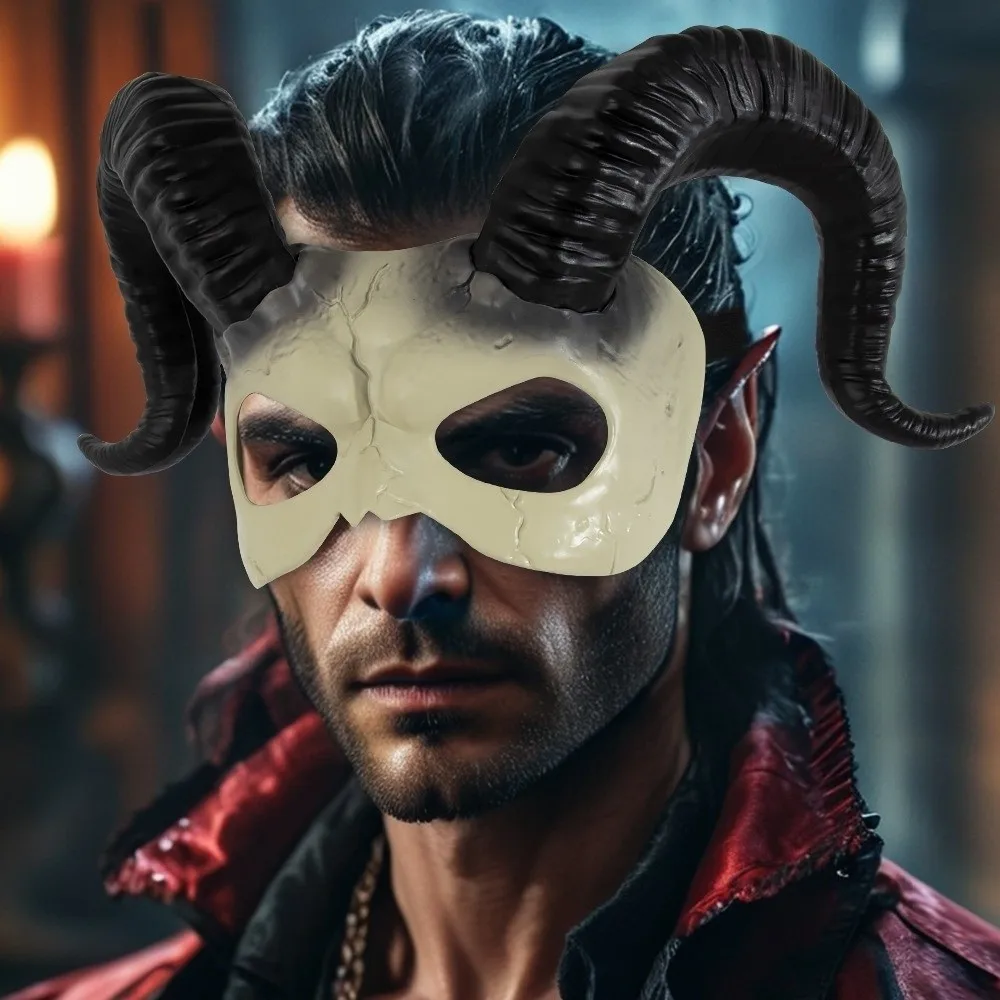 

Gothic Animal Halloween Mask Plastic Party Props Sheep Horn Mask Half Face Cosplay Supplies Demon Mask Masquerade