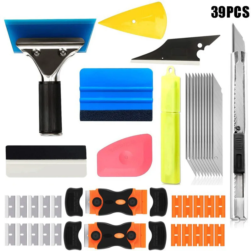 39PCS Car Film Smoothing Tool Glue Residue Removal Scraper Engraving Knife Blade Set Glass Wiper