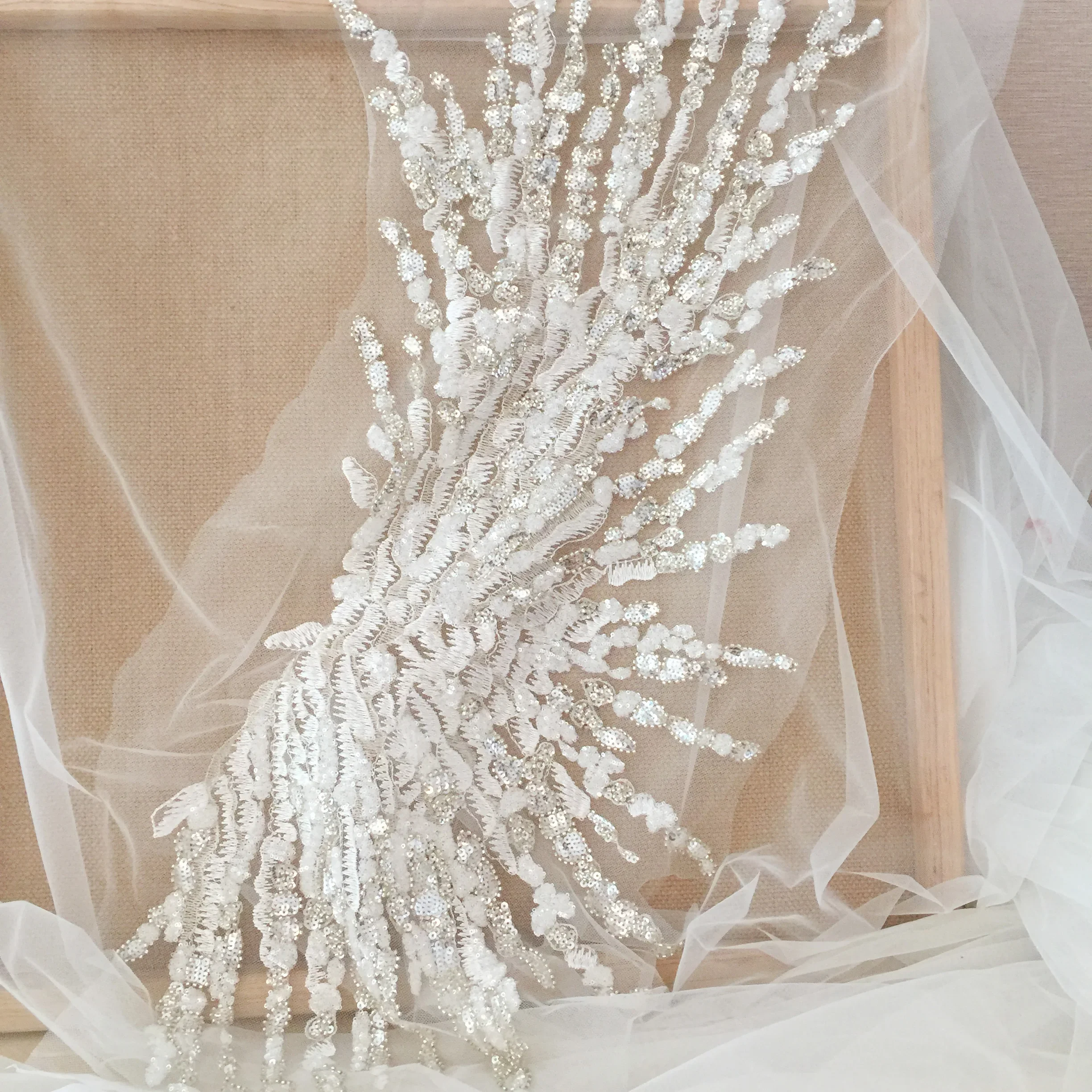 Lace Flowers Wedding Dress Veil Accessories, Hot Angel Wings, Full of Beads, Transparent Sequins,Elegant Temperament Patches,DIY