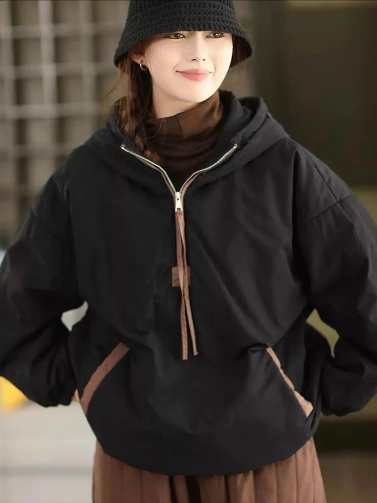 Amax LuluE سترات شتوية كورية مبطنة للسيدات موضة كبيرة الحجم سترات دافئة بقلنسوة 2025 معاطف كلاسيكية فضفاضة غير رسمية متينة للسيدات #4