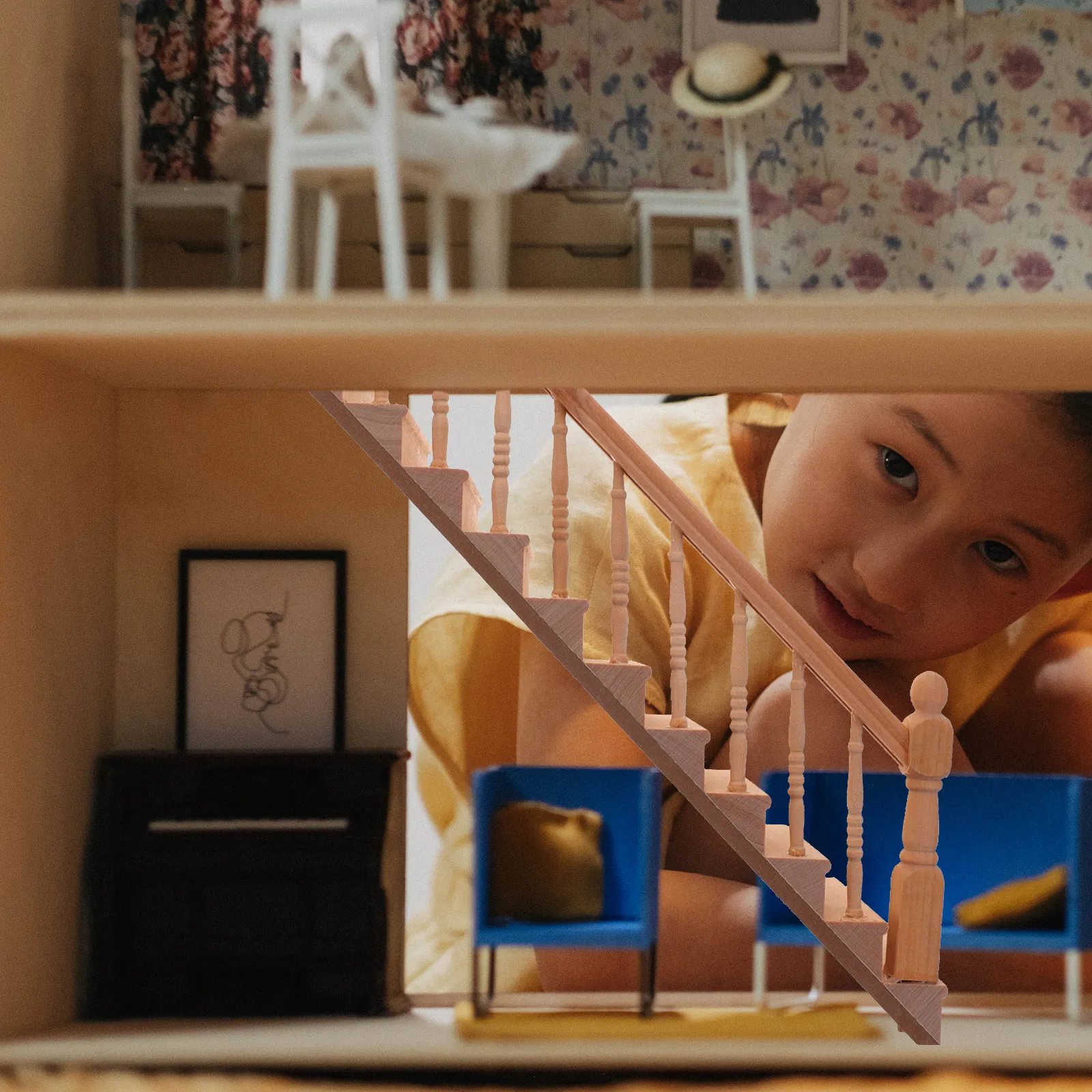 

Неокрашенная миниатюрная лестница из натурального дерева для оформления миниатюрных домиков, реалистичный дизайн, миниатюрные ступеньки для сада и