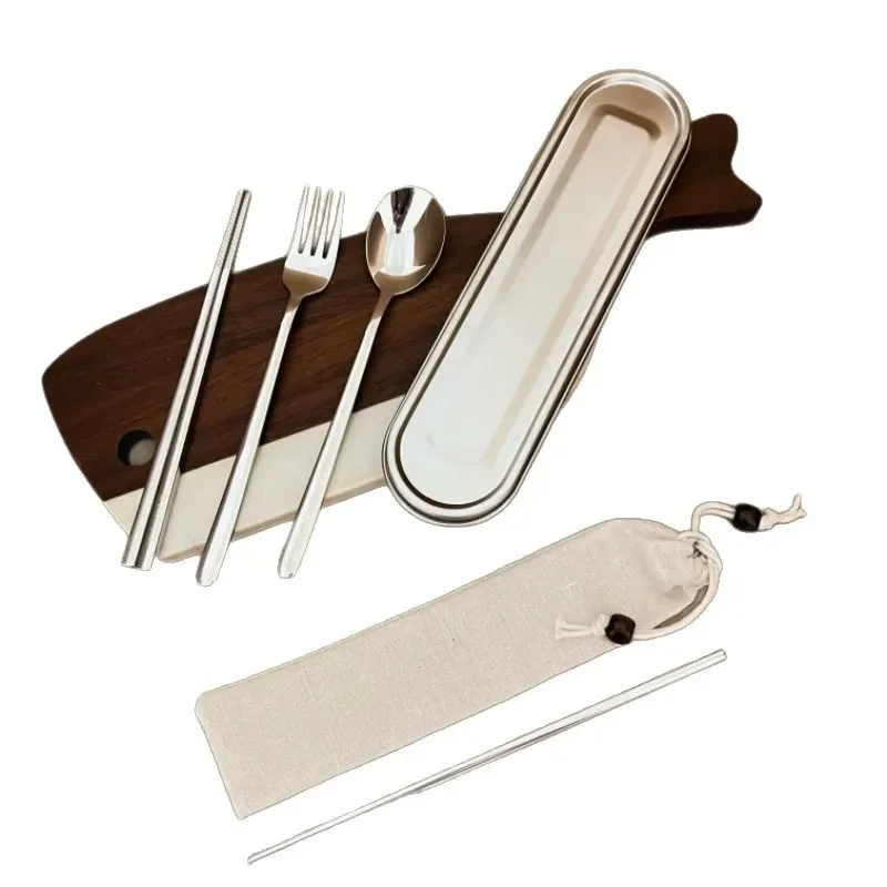 

316 stainless steel chopsticks spoon set, portable tableware storage box, personal tableware box, single use